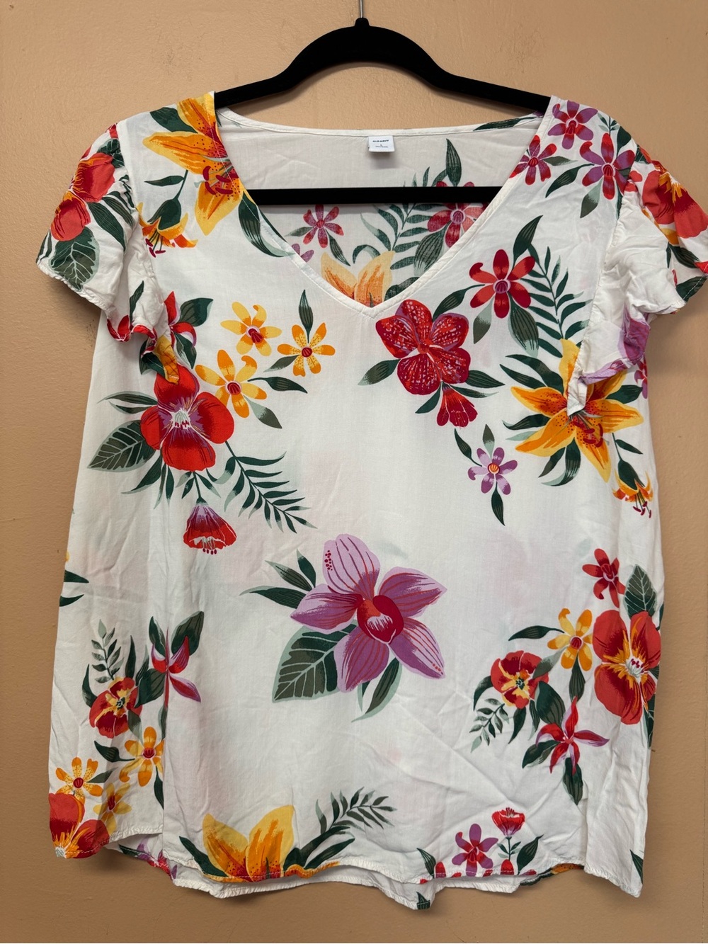 Old Navy Floral Ruffled Short Sleeve Blouse Tropical Large Summer Top Shirt